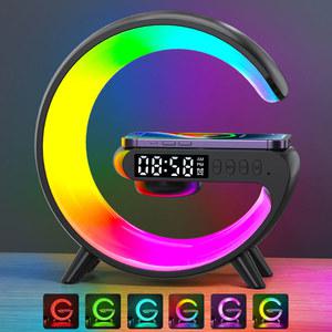 LED 스마트 웨이크 업 라이트 RGB 야간 조명, 무선 스피커 포함, 15W 무선 충전식 책상 램프, 침실 침대 옆 게임 룸용