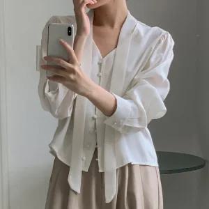 [코코블랑] [코코메이드]에페 시어 타이 블라우스