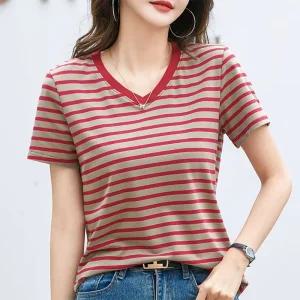 [50%+2장이상 구매시 -500] 5900부터~! 줄리샵 여름 시즌오프/가을 신상/원피스/가디건/라운드넥티셔츠/바람막이/블라우스/청바지/셋업 외 모디 스트라이프 브이넥 반팔티_i