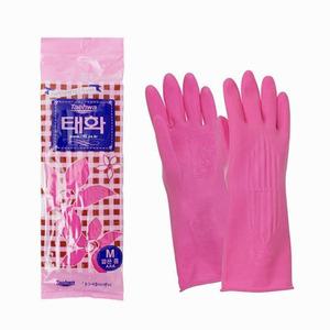 태화 주방 고무 장갑 짧은 중 M 천연 고무 핑크 1켤레