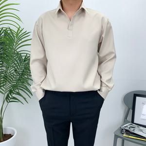 남자 빅사이즈 봄 가을 오버핏 트임 헨리넥 반오픈 링클프리 셔츠 남방
