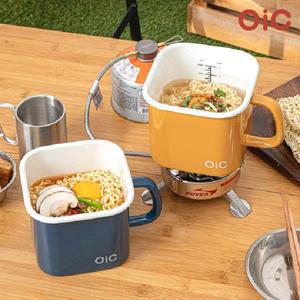 oic뚜아 법랑 사각 인덕션 냄비 1.5L 눈금계량 뚜껑있는 손잡이 1인용 소형 작은 라면전용 범랑 냄비 용기
