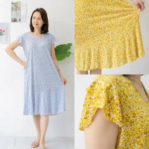 마미소 냉감 튤립소매 원피스 홈드레스 브이넥 시원한 잠옷 홈웨어 엄마옷 할머니옷 빅사이즈 4060 마담 중년여성 옷