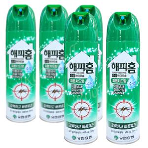 해피홈 수성 에어로솔(피톤치드향:500ml)x5캔- 모기.파리살충제.킬라스프레이
