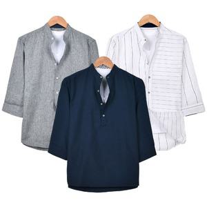 남자 여름 7부 반팔셔츠 데일리 차이나 카라 빅사이즈 3컬러