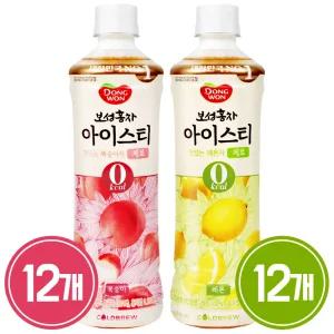 동원 보성홍차 아이스티 제로 500ml 복숭아 12개 + 레몬 12개