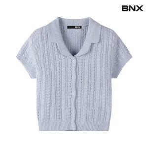[롯데백화점]비엔엑스 더블 카라넥 꽈배기 슬림 여성 반팔 가디건 (BW1CD016L0)