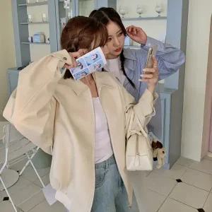 핫핑 [LOVB] L-1286 오버핏 집업 레더자켓