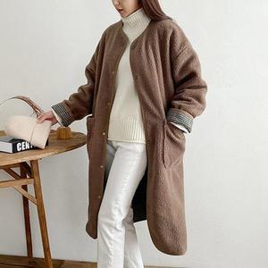여자 덤블 리버서블 양털 리버시블 울 롱코트_3