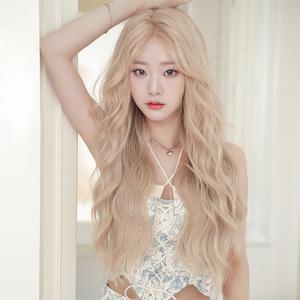 키라비 가발 여성 수제 통가발 금발 가르마 긴머리 웨이브 75cm SZ2057