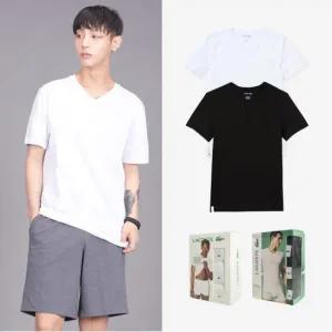 라코스테 슬림핏 면 브이넥 반팔 로고 티셔츠