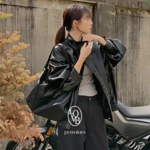 핫핑 [LOVB] L-1435 오버핏 투웨이 하이넥 레더자켓