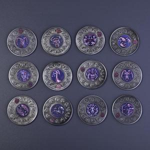 이색수집품 별자리 동전 금속 색상 릴리프 수집용 도전 오리지널 세트 홀더 홈 장식 공예품 선물 12