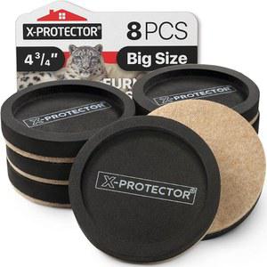 하드우드 바닥용 펠트 가구 슬라이더 X-PROTECTOR 8 PCS 4 3/4 u201D - 독특한 디자인의 가구 슬라이더 - 하드 표면용 헤비 듀티 가구 무버 - 펠트 슬라이더 - 가구를 쉽게 이동하세요!