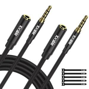 2 팩 3.5mm 헤드폰 확장 케이블 8FT, 4극 TRRS 1 /8인치 남-여 스테레오 오디오 코드, 나일론 브레이드, 마이크 호환, 헤드폰, iPad, 스마트폰, 미디어 플레이어, 태블릿-슬림용