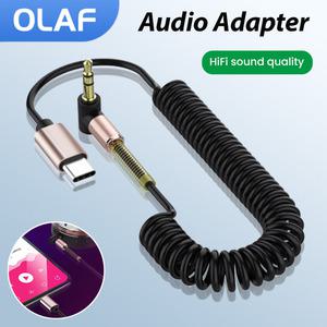차량 스피커 헤드폰용 C 타입 잭 오디오 케이블 수-수 Aux 3.5mm 코드 용수철 개폐식 익스텐션 라인