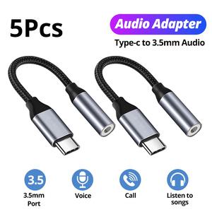 5pcs USB C 3.5 잭 이어폰 어댑터 3.5mm 헤드폰 AUX 오디오 케이블 호환 삼성 Huawei P30 샤오미 Redmi