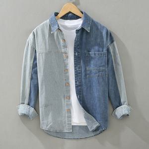 남자데님셔츠 루즈핏 스트라이프 긴팔 셔츠/남방/빅사이즈/헨리넥/스판/체크