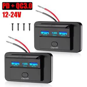 2024 3 포트 12V RV USB 콘센트 72W 듀얼 C  18W 자동차 충전기 소켓 액세서리 버스 트럭용