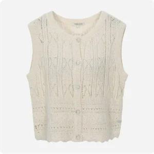 [써스데이아일랜드](T254MVT235W)크로쉐 라운드넥 니트 베스트