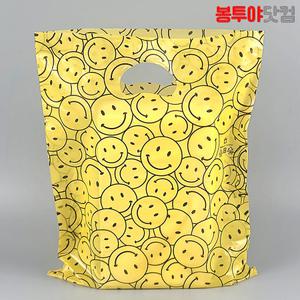 HD PE 스마일 비닐쇼핑백 100장 중형 대형 손잡이 쇼핑 봉투 옷가게 선물 디자인 비닐백