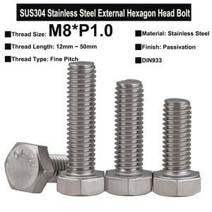 YIQIA UAN 5PCS 외부 나사 길이 미세 육각 SUS304 12MM 피치 스테인레스 볼트 50MM M8XP1 스틸 머리