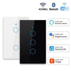US WiFi Bluetooth 스마트 벽 스위치 RF433 1/2/3/4 Gang 터치 센서 LED 조명 홈 Alexa