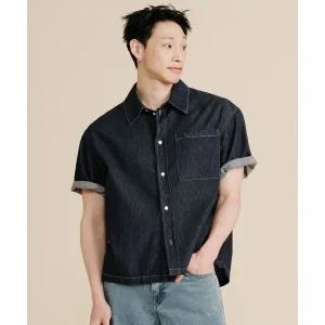 PLAC 논페이드 반팔 데님 셔츠 다크 인디고 720926