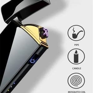 뜨거운 전기 방풍 금속 라이터 더블 아크 Flameless 플라즈마 충전식 USB LED 전원 디스플레이 터치 센서