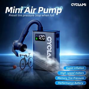CYCLAMI E1 미니 휴대용 자전거 펌프, 120 PSI 충전식 공기 팽창기, 슈레이더 프레스타 타이어용 C 타입 액