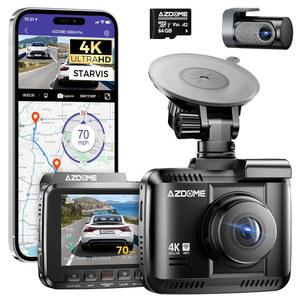 AZDOME 4K 대시캠 앞뒤, STARVIS 나이트 비전, GPS 장착 차량용 UHD 2160P WiFi 대시 카메라, 64GB 카드 , 2.4인치 IPS 스크린 대시캠, 170 광각, WDR, 24H 주차 모드(GS63H Pro)