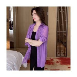 여성셔츠남방 여름 카라넥 루즈핏 뒷트임 단추 시스루 남방 패션 빅사이즈 롱 쉬폰블라우스