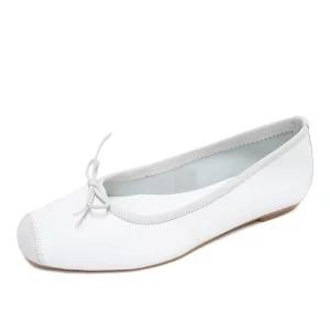 Reqins 흐깡 하모니 발레리나 여성 플랫 슈즈 무광 가죽 단화 구두 로퍼 블랑 TT-00055-BLANC