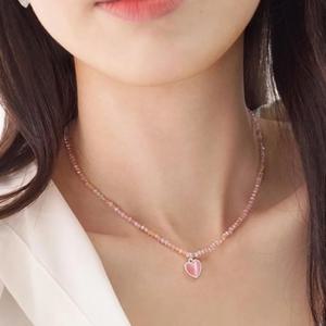 [옷자락]여자 분홍 하트 로즈 비즈 합성석 캣츠아이 목걸이