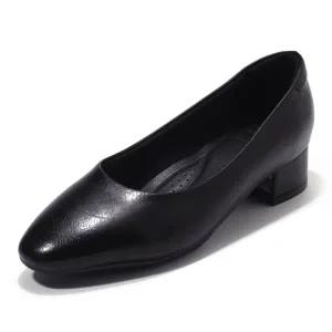 갤러리아 세라 여성 소가죽 컴포트 펌프스 통굽 구두 C22P601 검정 3CM