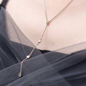 [키스텔라][14k]Y자목걸이 블루 꼬냑 천연다이아몬드AA등급 체인 5푼 롱목걸이
