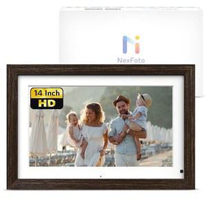 리모컨 포함 넥스포토 14인치 대형 디지털 액자 32GB, IPS 터치스크린 WiFi 우드, 앱을 통해 사진 동영상 즉시 공유, 엄마 남성을 위한 선물