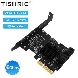 TISHRIC PCIE 4X 4 SATA SSD 비트 확장 카드 PCIE3.0 JMicron JMS585 PCI 멀티플라이어 라이저 데스크탑 PC