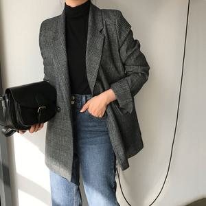 여성 체크자켓 원버튼 봄 가을 간절기 정장 캐주얼 롱자켓