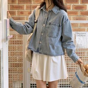 [다잇템] 여자 빅사이즈 캐쥬얼 진 싱글주머니 세미크롭 자켓