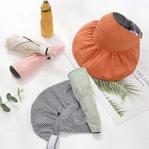 자외선차단 체크 모자 리버서블 왕챙 비치썬캡 돌돌이 여름 썹캡 여성 햇빛가리개