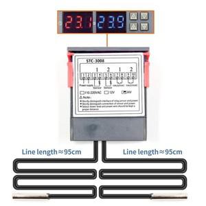 STC-3008 듀얼 디지털 온도 조절기 2 릴레이 출력 가열 냉각 10A