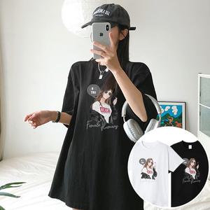 풍선껌걸 박스 여성 오버핏 반팔 티셔츠 (2컬러) 박스티 빅사이즈