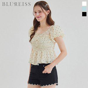 [블루레이스]벌룬소매 도트 나염 스모크 블라우스_BI5M1BL5811