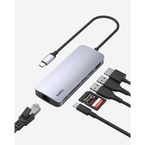 벨킨 USB-C 허브 - 4K HDMI 100W PD 패스스루 충전 USB-A 포트 2개 기가비트 이더넷 포트 맥북 프로 에어 아이패드 XPS 등을 위한 SD 슬롯을 갖춘 6-IN-1 멀티 어댑터 도크