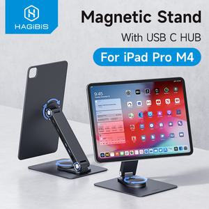 ipad 호환 Pro M4 2024 11인치 13인치용 하기비스 마그네틱 스탠드 허브 태블릿 도킹 스테이션 360 포함