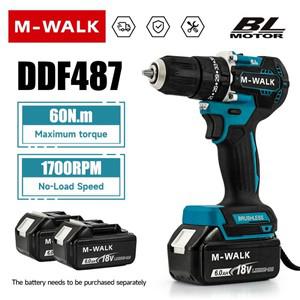 M WALK 10MM 브러시리스 임팩트 드릴 무선 전기 스크루 드라이버 Makita 호환 18V 배터리 핀 DDF487 용 충
