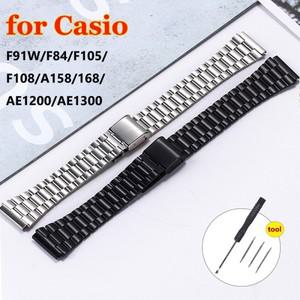 카시오 F-91W F105 A158W A168 AE1200 교체용 시계줄 금속 밴드 18mm 스테인레스 스틸 스트랩용