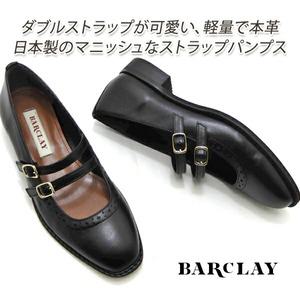 스트랩 펌프스 구두 로우 힐 가죽 블랙 2E BARCLAY 2044 신발 여성 메리 제인 매니쉬 굵은 일본제 구쓰야