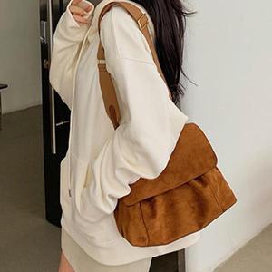 여성 패션 대용량 숄더백, 프로스트 다크 브라운 스웨이드 크로스바디 백, 디자이너 토트백 핸드백, 가을